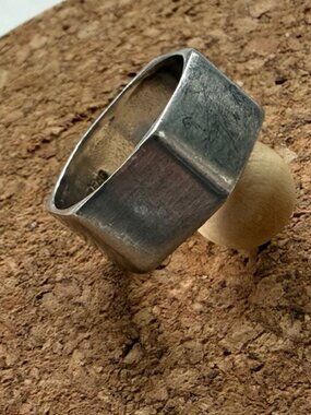 Sterling Silver Hexagon Ring - Size 6